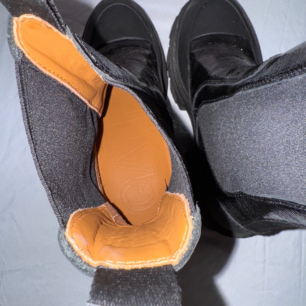 GANNI Cleated Heeled Mid Chelsea Boots in Black Naplack GUC - Picture 10 of 14
